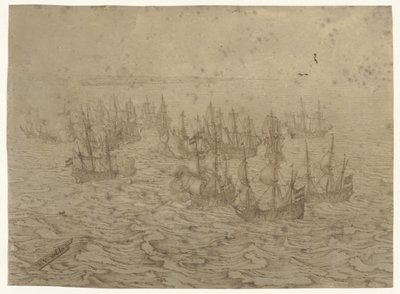 Sea Battle off a Coast by Willem van de Velde (I) (possibly)