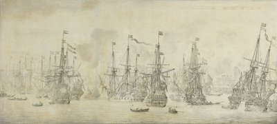 The Failed Attack of the English on the Return Fleet in the Port of Bergen, Norway, 12 August 1665: an Episode from the Second Anglo-Dutch War by Willem van de Velde (I)
