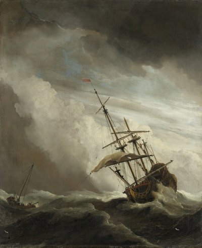 A Ship on the High Seas caught by a Squall, known as the Gust, 1680 by Willem van de Velde