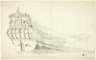 Dutch Ship with Ornamental Prow Seen from Starboard Quarter by Willem van de Velde I