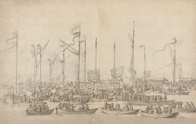Celebration on the Thames near Whitehall by Willem van de Velde the Elder