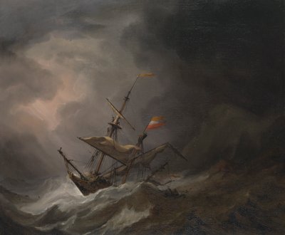A Mediterranean Brigantine Drifting Onto a Rocky Coast in a Storm, c.1700 by Willem van de Velde the Younger