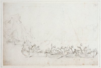 A fight in boats between Dutch or English and Barbary pirates by Willem van de Velde the Younger