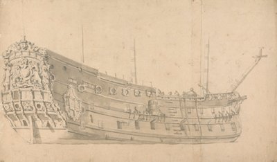 An English Man of War, Starboard Quarter View: Possibly the Victory by Willem van de Velde the Younger