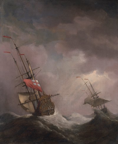 An English Ship at Sea Running in a Gale by Willem van de Velde the Younger