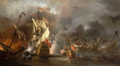 An English Ship in Action with Barbary Pirates by Willem van de Velde the Younger