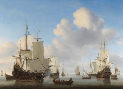 Dutch Ships on Calm Sea. Around 1665 by Willem van de Velde the Younger
