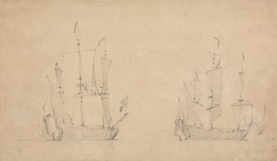 Starboard-quarter View of a Flagship in Light Airs and Similar View of Another by Willem van de Velde the Younger