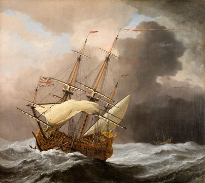 The English Ship Hampton Court in a Gale by Willem van de Velde the Younger