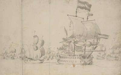 A Dutch Flagship with a Despatch Vessel on Her Quarter, May 1672? by Willem van de the Elder Velde