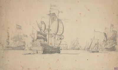 A Dutch squadron forming line of battle, May 1672? by Willem van de the Elder Velde