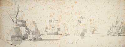 A states yacht and Dutch ships at anchor, c.1664 by Willem van de the Elder Velde