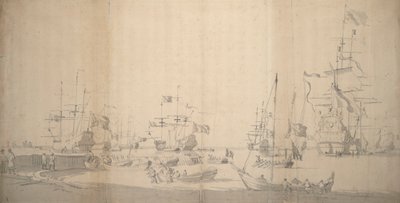 A Weyschuit Being Hauled Ashore in a Crowded Harbour, c.1672 by Willem van de the Elder Velde