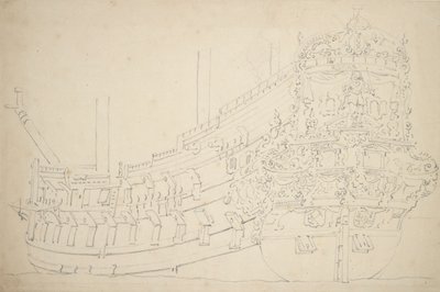 An Amsterdam ship, possibly an Indiaman, of about 50 guns, c.1670 by Willem van de the Elder Velde