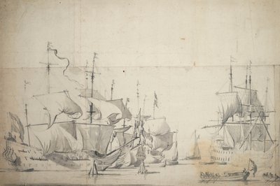 Dutch Fighting Ships Drying Sails, c.1658 by Willem van de the Elder Velde