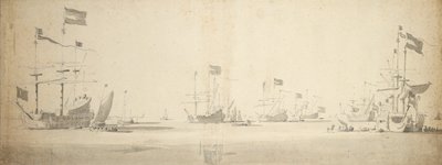 Dutch Flagships at Anchor with Boats Alongside, c.1664 by Willem van de the Elder Velde