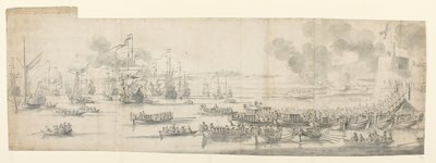 Mary of Modena embarking at Gravesend by Willem van de the Elder Velde