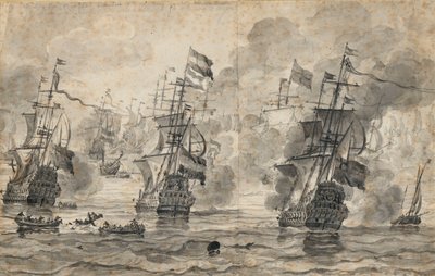 The Battle of Scheveningen, 31 July 1653: the last pass in the battle by Willem van de the Elder Velde
