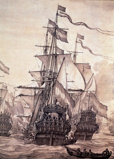 The Dutch Fleet in 1672 (detail) by Willem van de the Elder Velde