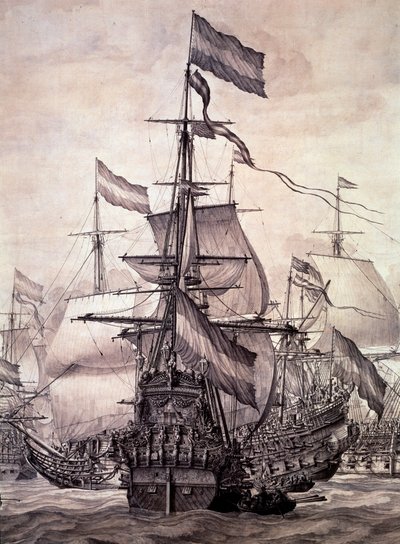The Dutch Fleet in 1672 (detail) by Willem van de the Elder Velde
