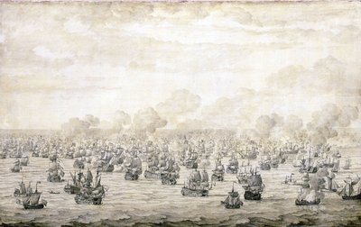 The first Battle of Schooneveld, 28 May 1673 by Willem van de the Elder Velde