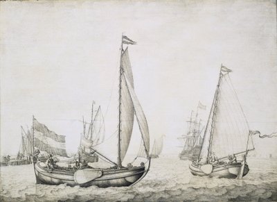 Two Dutch ships at the start, probably in the port of Amsterdam (Holland), circa 1660 by Willem van de the Elder Velde