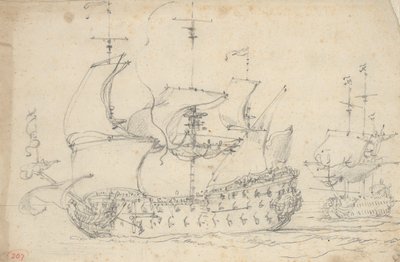 Two English third-rates getting under way, c.1675 by Willem van de the Elder Velde