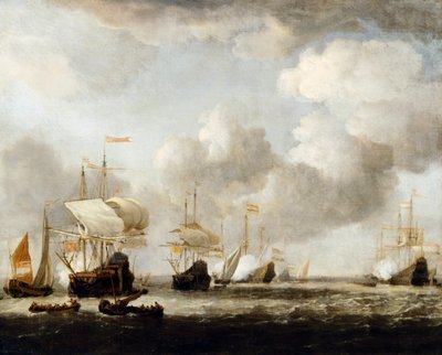 A Dutch Fleet Coming to Anchor in a Breeze by Willem van de the Younger (attr.to) Velde