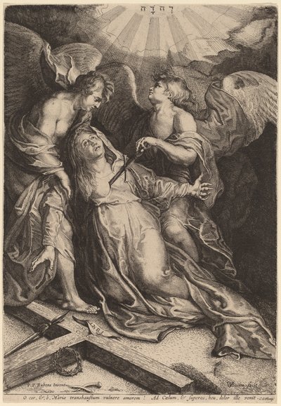 Mater Dolorosa Kneeling, Supported by Two Angels by Willem van der Leeuw after Sir Peter Paul Rubens