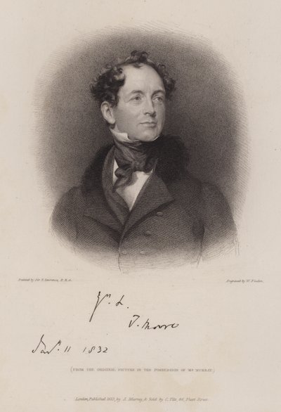 Thomas Moore, Irish poet and biographer of Lord Byron (engraving) by William (after) Finden