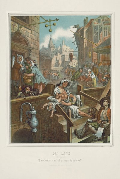 Chromolithograph of William Hogarth’s Gin Lane by William (after) Hogarth