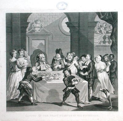 Sancho at the Feast Starved by his Physician, engraved by Thomas Cook (1744-1818) by William (after) Hogarth