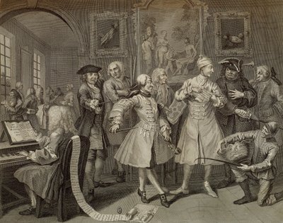 Tom Rakewell surrounded by artists and professors, plate II from The Rake