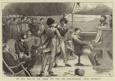 The Zulu War, on the Voyage out with the Reinforcements, black Minstrelsy (engraving) by William (after) Ralston