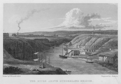The River above Sunderland Bridge (engraving) by William (after) Westall