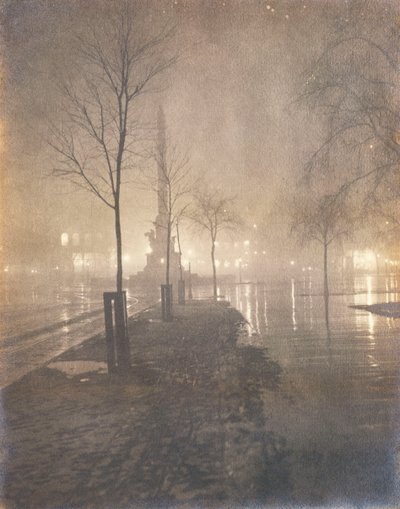 A Wet Night, Columbus Circle, New York by William A. Fraser