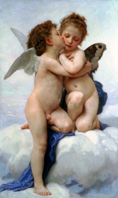 Cupid and Psyche as Children, The First Kiss by William Adolphe Bouguereau
