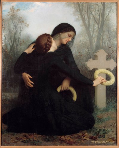 The Day of the Dead: A Mother and Daughter in Front of the Grave of the Deceased Father and Husband by William Adolphe Bouguereau