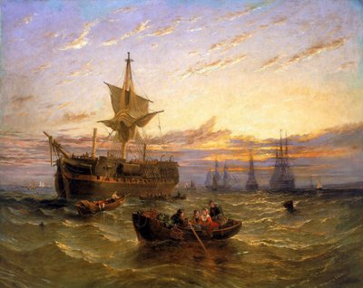 British East India trading ship on the Thames by William Adolphus Knell