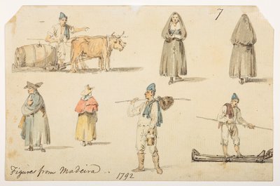 Figures from Madiera, 1792, from an Album of 372 drawings of landscapes, coastlines, costumes and everyday life made during Lord Macartney
