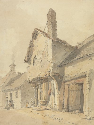 A Village Street, Figures by Old Cottages by William Alexander