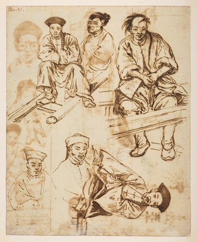 Figure studies, Chinese men, from an Album of 372 drawings of landscapes, coastlines, costumes and everyday life made during Lord Macartney