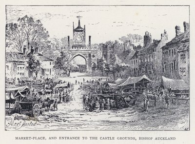 Market-Place, and Entrance to the Castle Grounds, Bishop Auckland by William Alexander Ansted