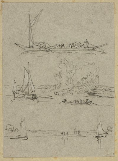 Three Sketches of Dusseldorf River Boats by William Alfred Delamotte