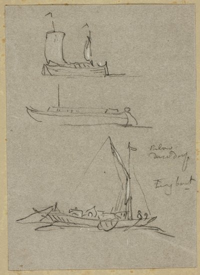Three Sketches of Dusseldorf River Boats by William Alfred Delamotte
