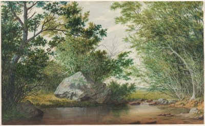 Landscape with Wooded Stream and Boulder, c. 1880s by William Allen Wall