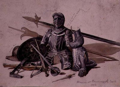 Study of armour and weapons at Brancepeth Castle, Durham by William Andrews Nesfield