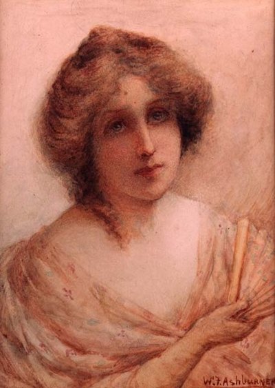 Lady with a Fan in a Pink Dress by William Ashburner