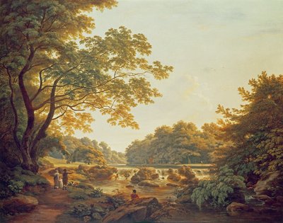 Figures by a Weir on the River Clodiagh at Charleville Forest, County Offaly by William Ashford