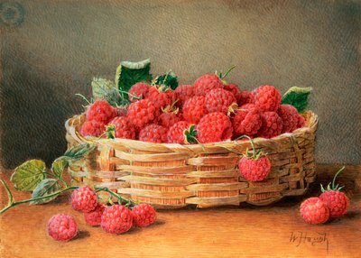 A Still Life of Raspberries in a Wicker Basket by William B. Hough